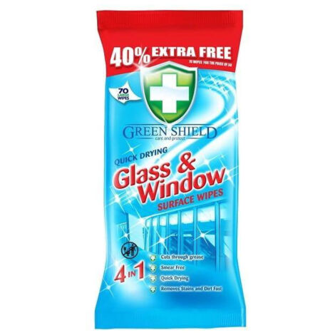 Toallitas húmedas Green Shield Glass & Window para vidrio y ventanas, 70 unidades.
