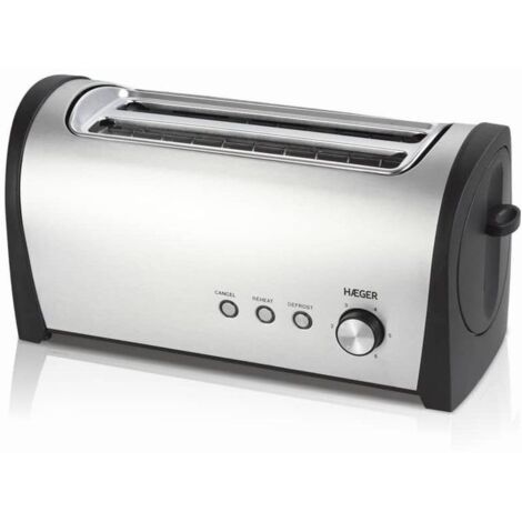 Toaster de pan haeger breakfast plus 1400w - 2 lange Schlitze - 6 Toastpositionen - Aufwärm-/Auftaufunktion - Edelstahlgehäuse