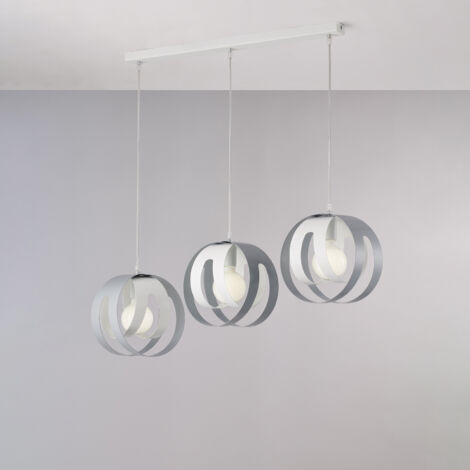 Tobias Pendelleuchte Weiß/Grau, rechteckige Rosette, 3x E27, L86x26 cm – BL302-BIN3-BG