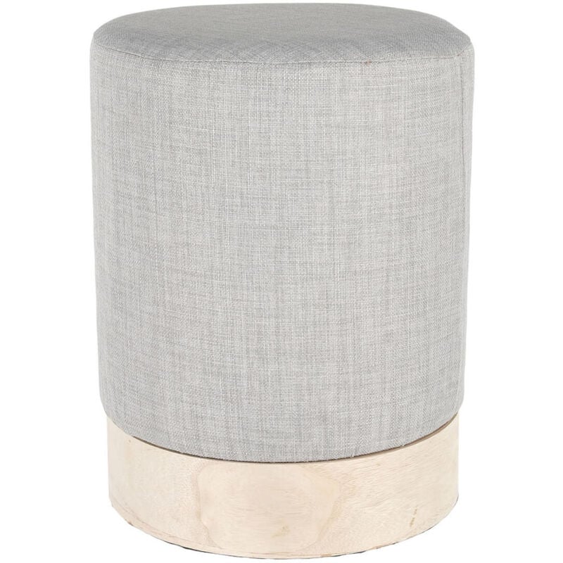 TOBIAS - Pouf Tissu Gris Clair et Base Aspect Bois