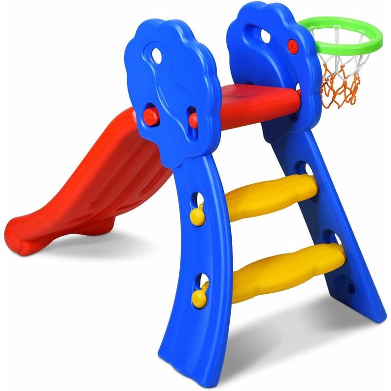 

Tobogán Infantil con Canasta de Baloncesto Tobogán Plegable para Niños 3-8 Años Tobogán en Jardín Hogar