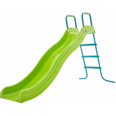 Toboggan 2.5m Double Vague Tp Crazywavy Pour Enfants Avec Accessoire Spray And Splash Et Structure Dim L100 X L256 X H167 - Vert