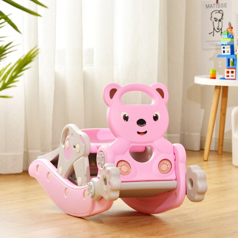 Maisonchic - Toboggan 4 en 1 Cheval à Bascule Panier de Basket Jeu de Lancer d'Anneau Balle Anneau Enfant 3 Ans Rose CWXT4619 design in