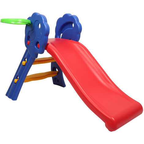 Toboggan Aire de Jeux pour Enfants, Aire de Jeux avec Panier de Basket, Toboggan Extérieur et à l’Intérieur, pour Enfants 3-8 Ans, 108 x 58 x 71,5 cm