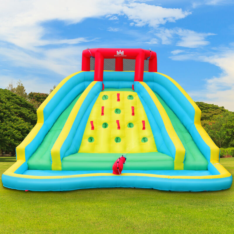 Design In - Toboggan Aquatique Gonflable 5 en 1 Pataugeoire Aire de Jeux Oxford Mur Escalade Ventilateur CW72091