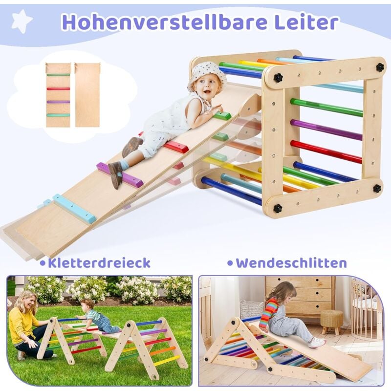 Toboggan Cadre d'escalade Intérieur pour Enfants,Triangle de Pikler Montessori,Air de Jeux Enfant Intérieur,avec Rampe Double Face pour Grimper &