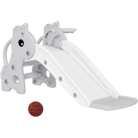 Toboggan enfant 3-en-1 girafe panier basket escalade ballon 106x51,5x52 cm gris