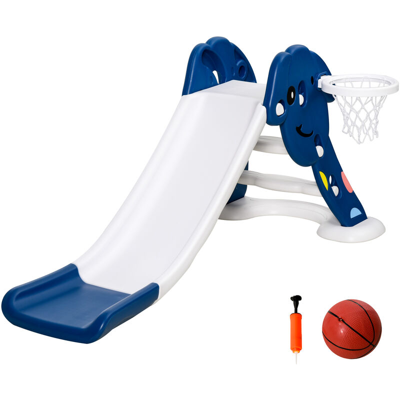 Toboggan enfant panier basket 2 à 6 ans usage intérieur extérieur dim. 146L x 68l x 68H cm balle + pompe incluses HDPE bleu blanc