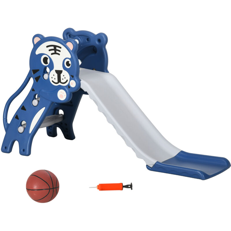 Aiyaplay - Toboggan enfant panier basket design tigre 18-36 mois usage intérieur - balle, pompe incluses - pe bleu gris