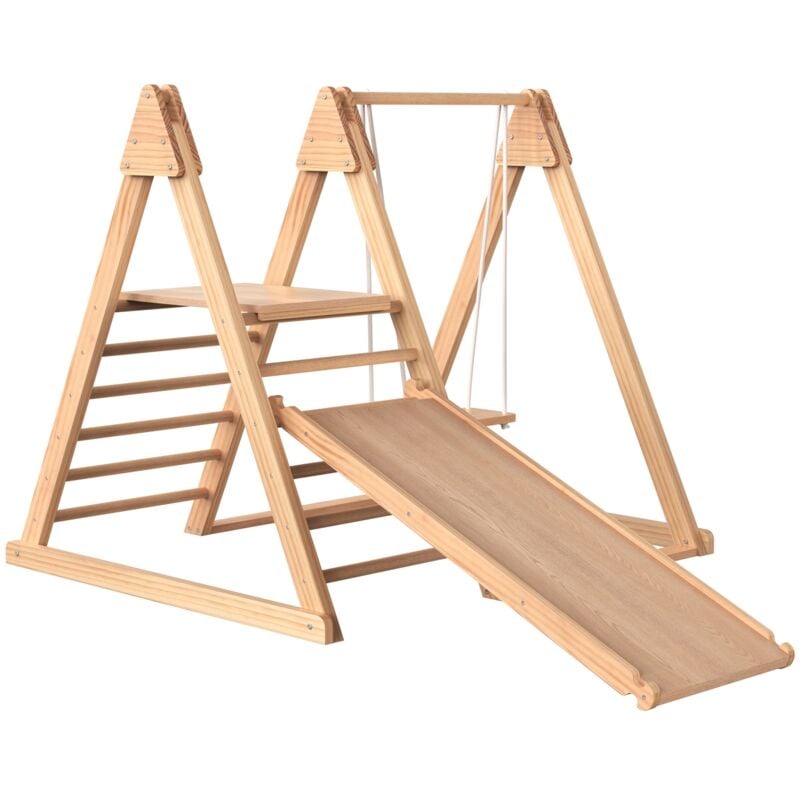Toboggan et balançoire en bois pour enfants, fabriqué à partir de contreplaqué de pin massif, jouet 3 en 1 avec portique d'escalade, balançoire,