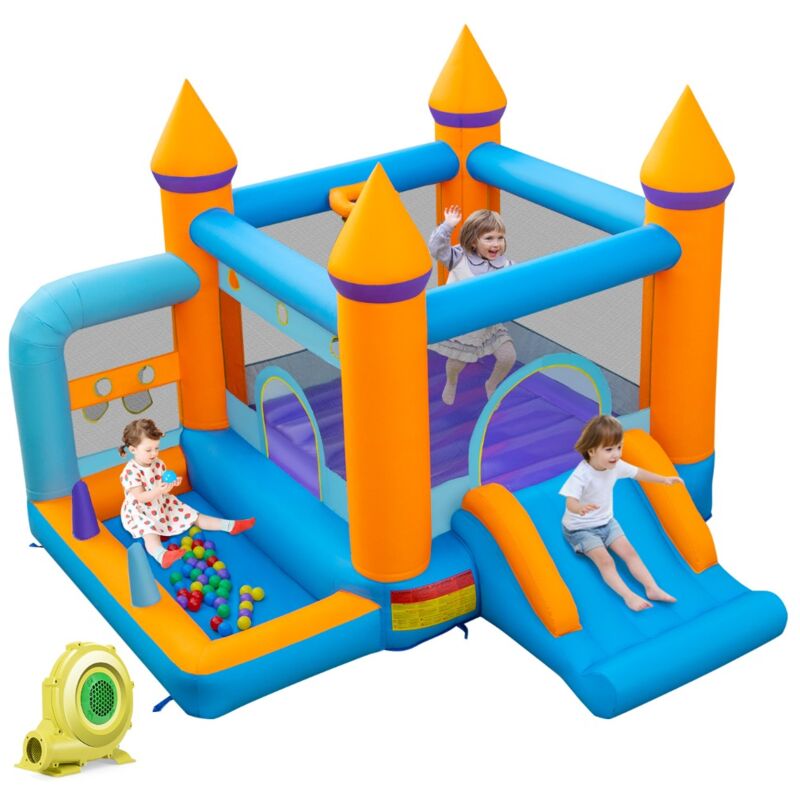 Design In - Toboggan gonflable 5 en 1 avec Ventilateur Toboggan Maison Saut Piscine à Balles Panier de Basketball 50 Balles Charge 90kg
