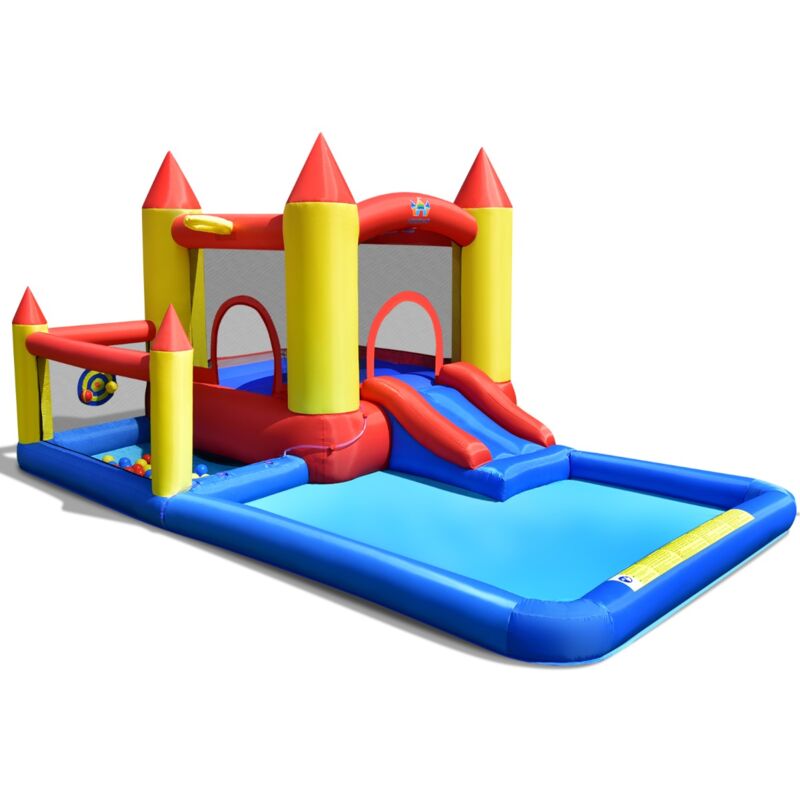 Design In - Toboggan gonflable avec Toboggan Pataugeoire et Panier de Basket-ball avec Gonfleur 480W CW68079