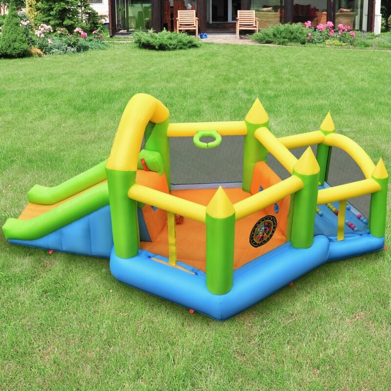 Design In - Toboggan gonflable Pentagone avec Toboggan et Piscine à Balles 90kg CW29591