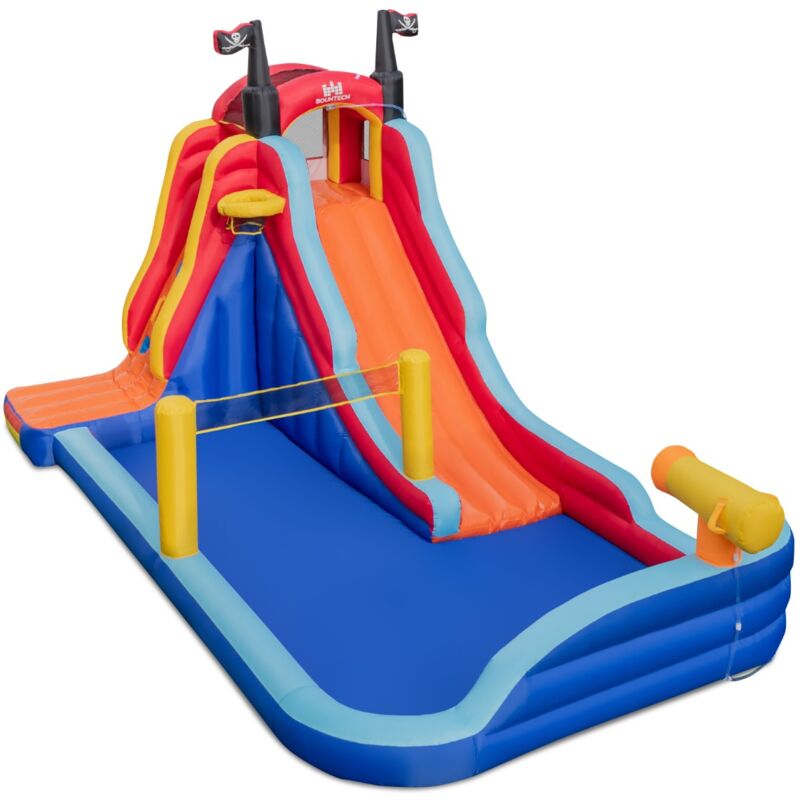 Design In - Toboggan gonflable Thème Pirate avec Toboggan et Panier de Basket pour 2 Enfants 3-10 Ans CW48855