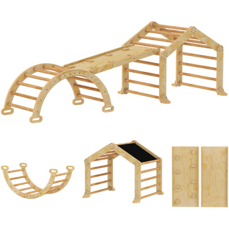 Toboggan intérieur 6-en-1 avec échelle, rampe et tableau noir en bois pour enfants