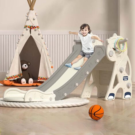 Toboggan Licorne- Glisse de 150cm avec panier de basket, machine à musique - Jeu intérieur/extérieur Enfant - Dès 2 Ans
