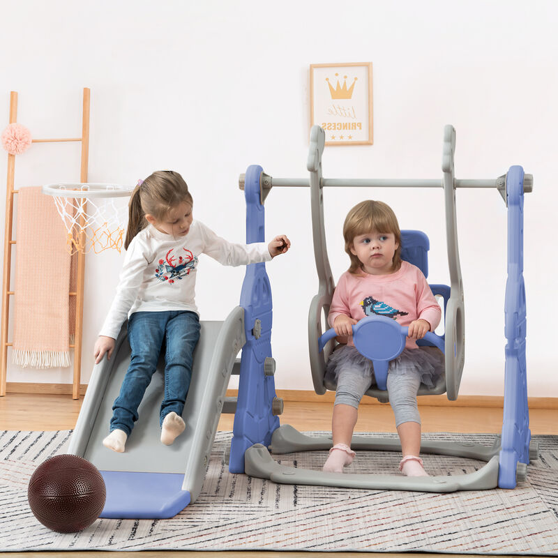 Merax - Toboggan pour Enfants 3en1, toboggan multifonctionnel avec Portique, Balanoire, Panier de Basketball Escalade pour Enfants Jouet