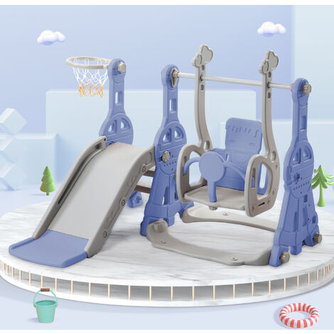 Toboggan pour enfants, 4 en 1 avec support de basket-ball, échelle d'escalade, balançoire toboggan de jardin pour l'intérieur et l'extérieur