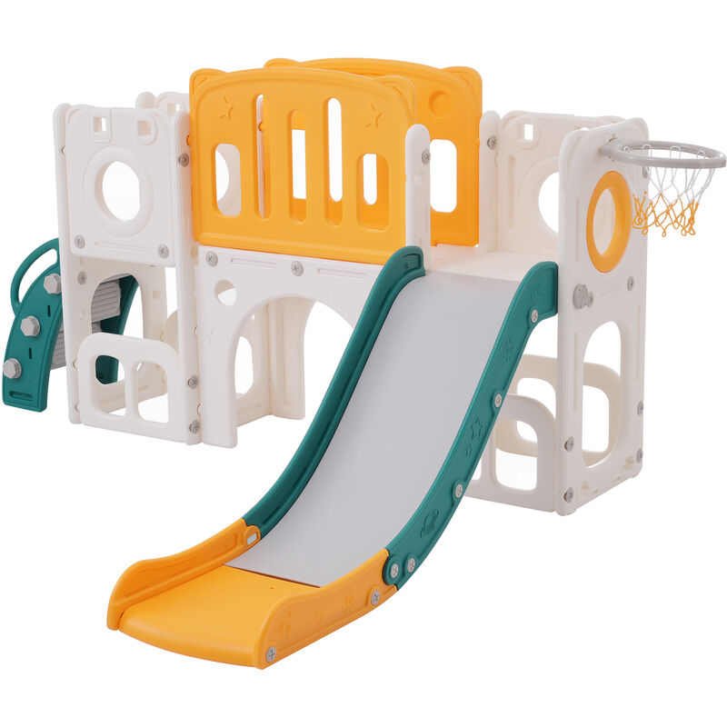 Modernluxe - Toboggan pour enfants 6 en 1 - composé d'un toboggan, d'un panier de basket, d'un escalier, d'un tunnel et de deux rangements