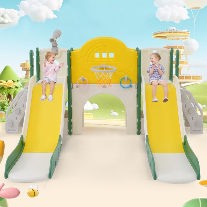 Toboggan pour enfants 8 en 1, adapté à l'intérieur et à l'extérieur, aire de jeux multifonctionnelle pour enfants, équipée de doubles toboggans,