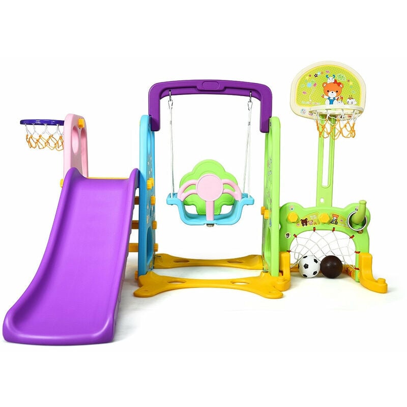 Helloshop26 - Toboggan pour enfants aire de jeux 6 en 1 balançoire portique panier de basketball escalade but de football - Or