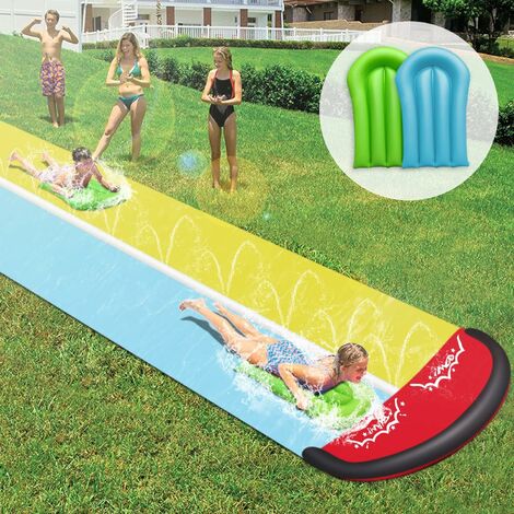 Toboggans aquatiques pour enfants - Toboggans aquatiques gonflables de 16 pieds pour enfants et adultes, jouet d'été pour jouets d'arrière-cour et jouets aquatiques, jaune + bleu [planche à roulettes