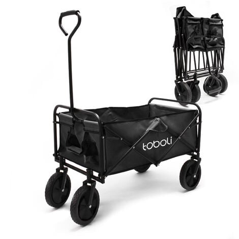 Toboli Carretto a mano pieghevole, max 100 kg, tessuto impermeabile nero, Carrello spiaggia