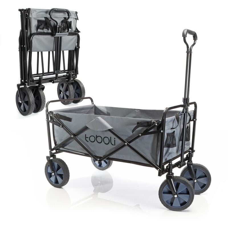 Toboli - Chariot Enfant Pliable Gris 100 kg Poignée Télescopique Transport Outils Tout-terrain Plage - grau