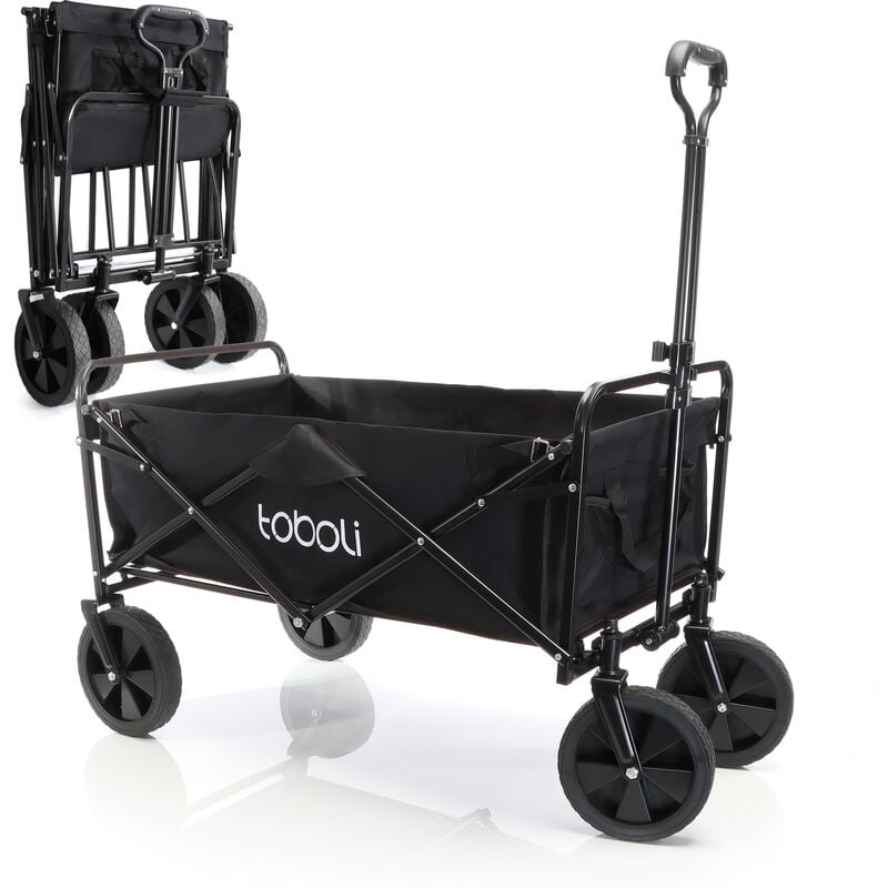 Toboli - Chariot Enfant Pliable Noir 100 kg Poignée Télescopique Transport Outils Tout-terrain Plage - schwarz