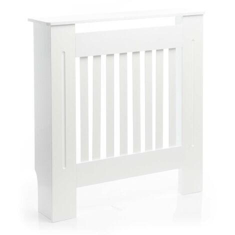 Toboli Copritermosifone in MDF bianco 78x19x82cm Copricalorifero a doghe