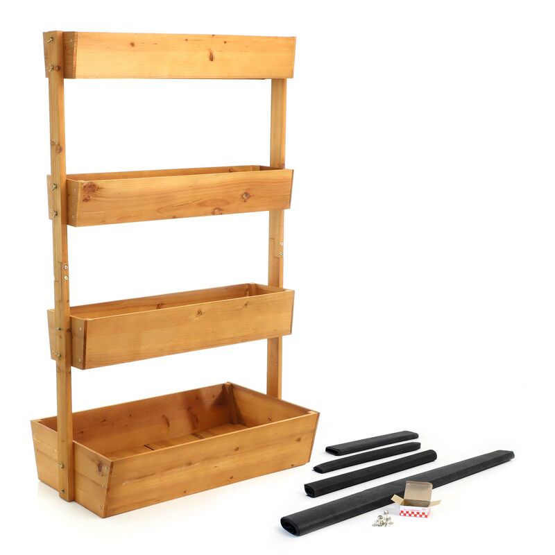 Plate-bande surélevée 4 Bacs à fleurs – 850 x 490 x 1400 mm – en Bois de sapin robuste – Jardinière à étage – Étagère escalier pour plantes – pour