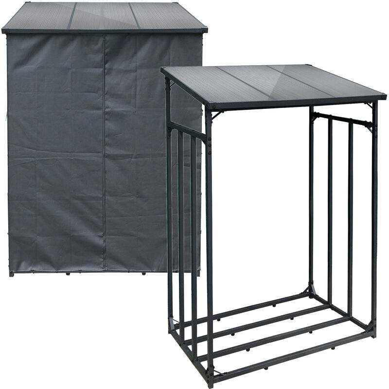 Toboli - Range-bûches Extérieur Noir 133 x 83 x 185 cm Charge 1500 kg en Métal Housse de protection Intempéries Étagère Support Bois chauffage Abri