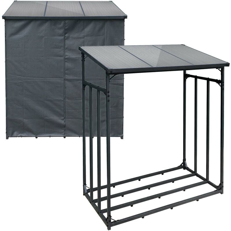 Toboli - Range-bûches Extérieur Noir 185 x 83 x 185 cm Charge 1500 kg en Métal Housse de protection Intempéries Étagère Support Bois chauffage Abri