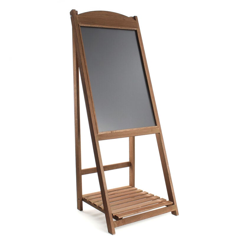 Toboli - Stop-trottoir en bois – 42 x 112 cm – Chevalet publicitaire avec tableau d'ardoise et Étagère – Déco Porte-affiche Publicité Commerce
