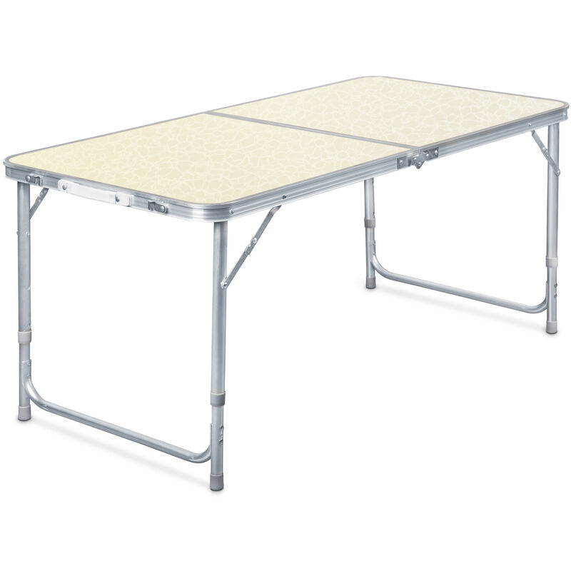 Table de camping pliante, 1200 x 600 x 700 mm, table portable blanche en MDF/alu, réglable en hauteur 54/61/70 cm, extérieur, bbq, fêtes, barbecue,