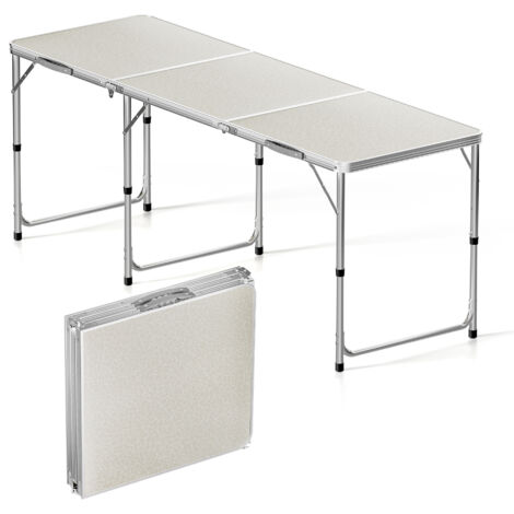 Table Pliante Résine HDPE 183x76 Cm - Pliable En Valise, Cadre Métal, Pour Jardin, Camping, Pique-nique
