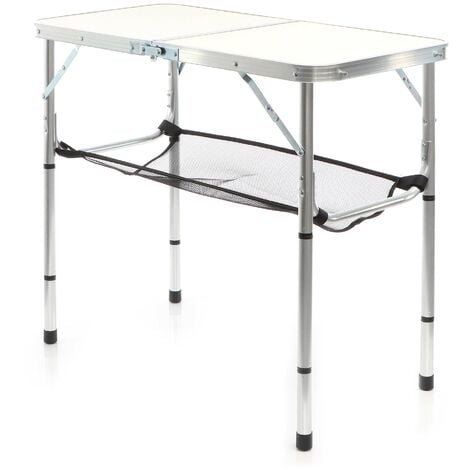Toboli Table de camping pliante, 800 x 400 x 700 mm, table portable blanche en alu, réglable en hauteur 33/44/56/70 cm, extérieur, BBQ, fêtes, barbecue, pique-nique
