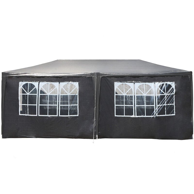 Wiltec Tonnelle de jardin pliante – 3 x 6 m – couleur Noire – avec Panneaux latéraux Grandes fenêtres et Cadre robuste – Tente Pavillon Gazebo de