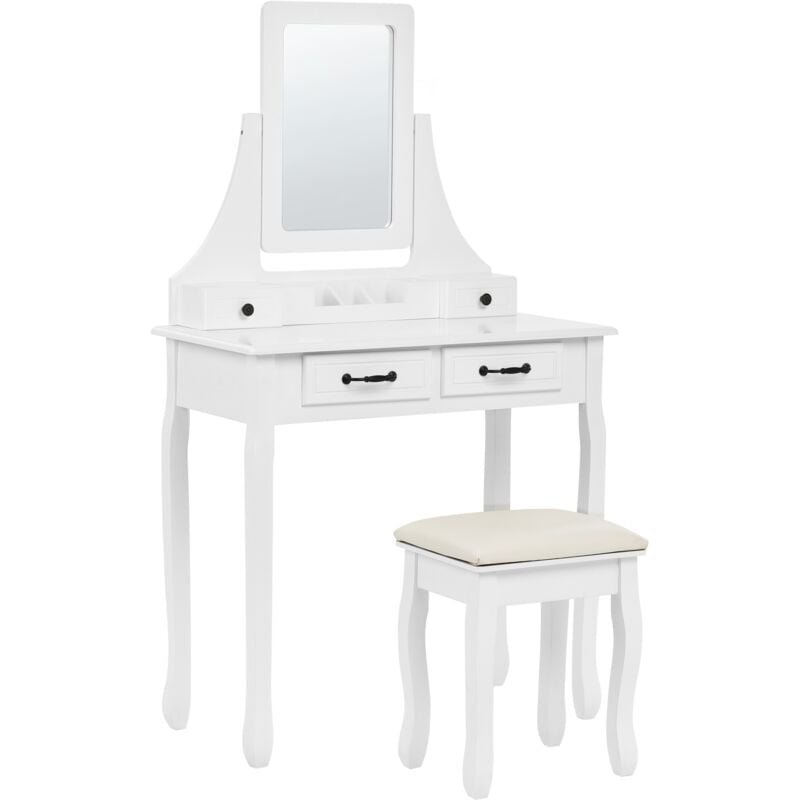 

Tocador 5 cajones con espejo rectangular y taburete blanco RAYON