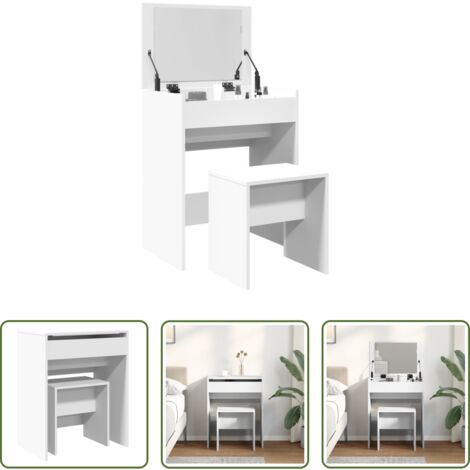 Tocador blanco -  Tocador con taburete blanco 60x40x113,5 cm