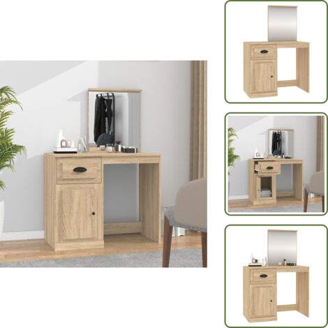 Tocador con almacenamiento - vidaXL Tocador espejo madera contrachapada roble Sonoma 90x50x132,5cm - Tocador de baño