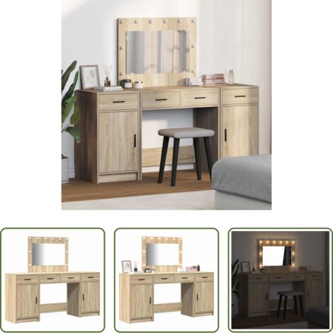 Tocador con cajón -  Mesa Tocador con cajón 3 pcs Marrón Madera de ingeniería