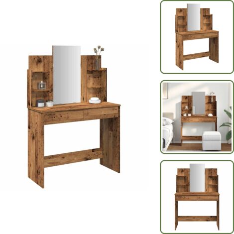 Tocador con cajones - vidaXL Tocador con espejo envejecida 96x39x142 cm - Tocador con estantes
