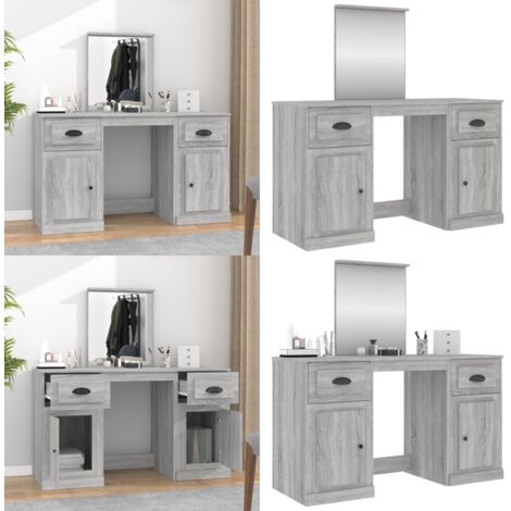 Tocador con espejo color gris Sonoma 130x50x132,5 cm - Tocador gris - Tocador moderno
