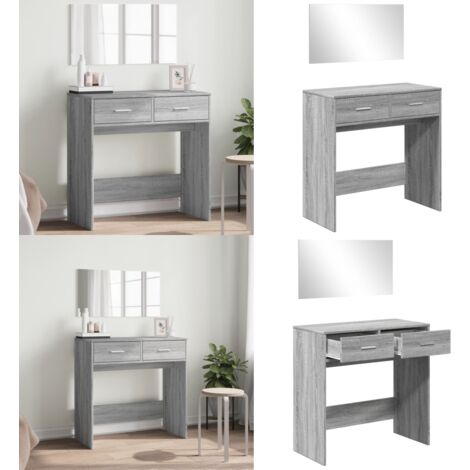 Tocador con espejo color gris Sonoma 80x39x80 cm - Mesa de tocador - Espejo de tocador