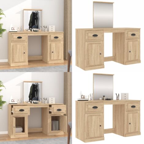 Tocador con espejo color roble Sonoma 130x50x132,5 cm - Tocador de baño - Tocador de noche