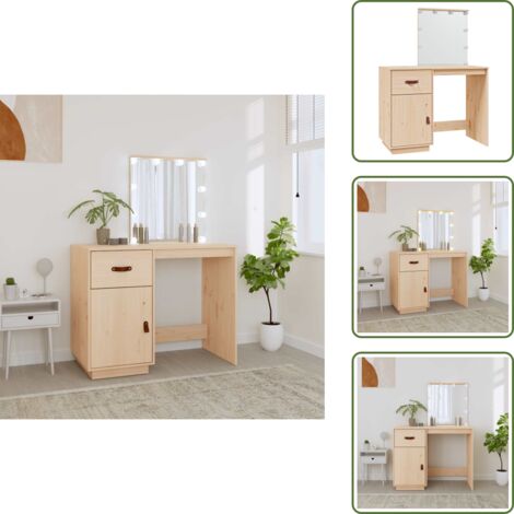 Tocador con espejo - vidaXL Mesa tocador con LED madera maciza de pino 95x50x133,5 cm - Tocador de madera