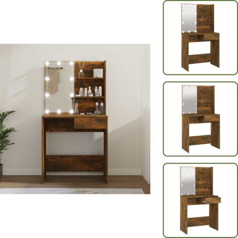 Tocador con espejo - vidaXL Tocador con LED roble marrón 74,5x40x141 cm - Tocador con bombillas LED