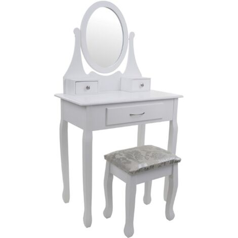 Tocador - con espejo y taburete - 75x40x137 cm - blanco