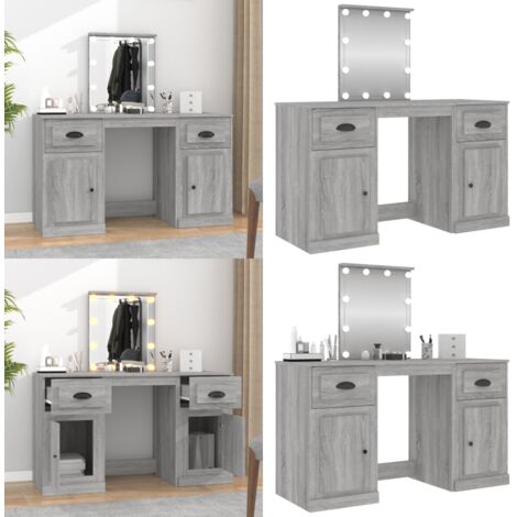 Tocador con LED color gris Sonoma 130x50x132,5 cm - Tocador LED - Tocador con luz LED